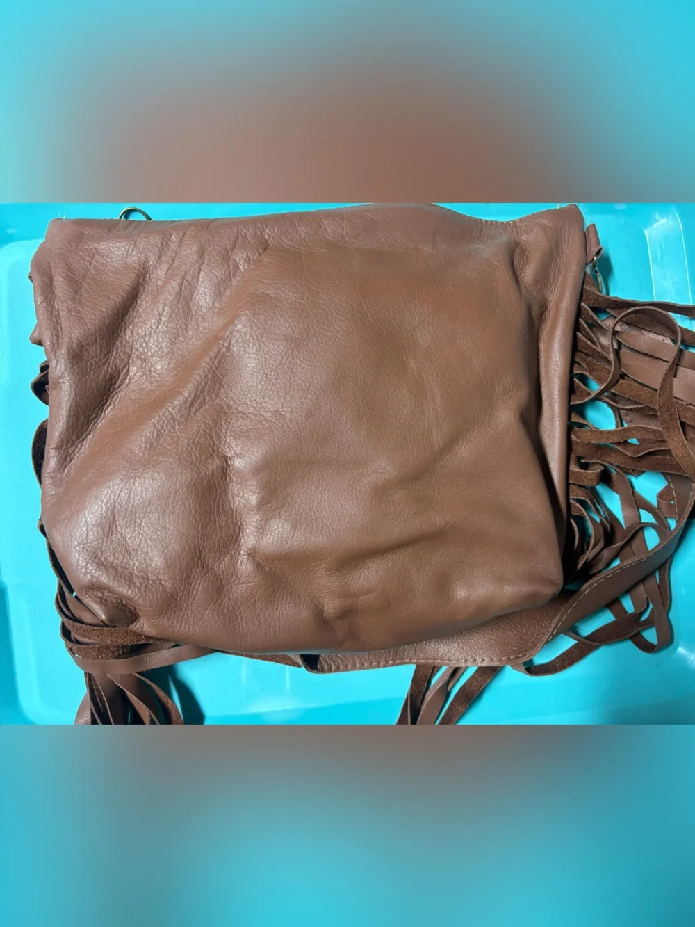 Cowhide shoulder Bag in brown & White with Brown Trim